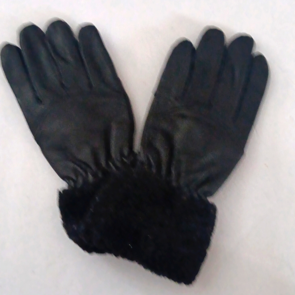 WOMEN'S THINSULATE FUR CUFF LEATHER,  GLOVES , BLACK